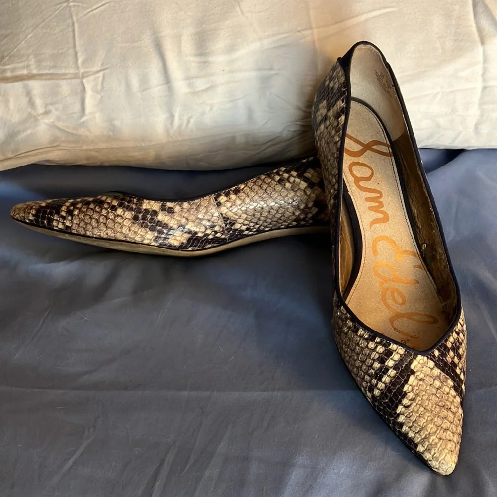 🐍 Sam Edelman "Laura" Snake Skin Print Kitten Heels 8M Leather/Fabric upper. - Picture 2 of 6
